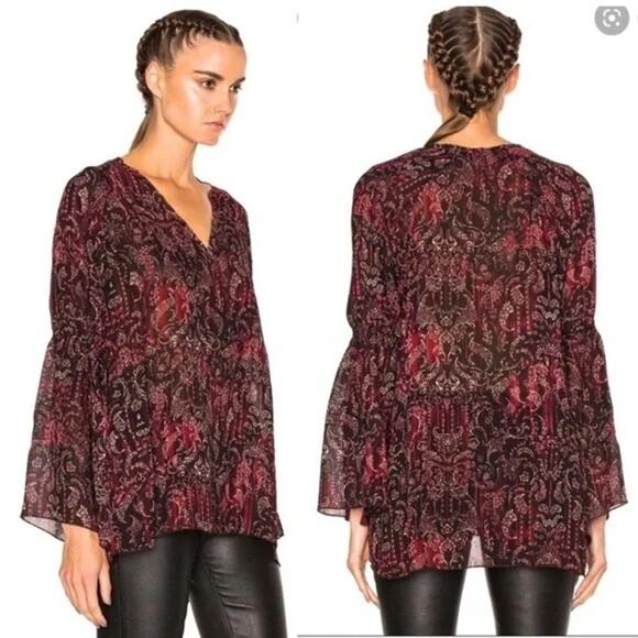 IRO Appoline Paisley Top Women’s Burgundy FR 36 US 4 - Picture 1 of 5